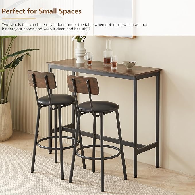 Tatub Bar Table with Stools Set of 2, Industrial 3 Piece Counter Height Small - Image 6