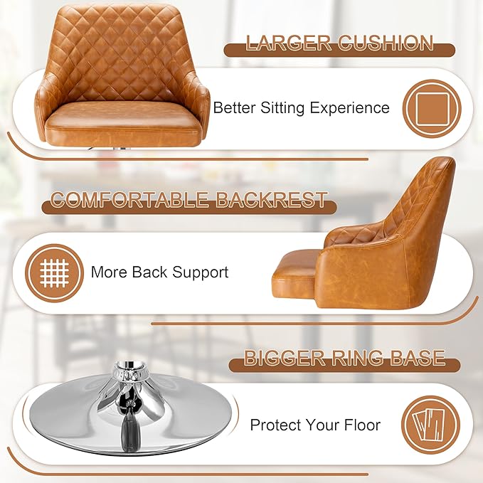 VECELO Bar Stools Set of 2, Modern PU Leather Adjustable Bar Stools - Image 5