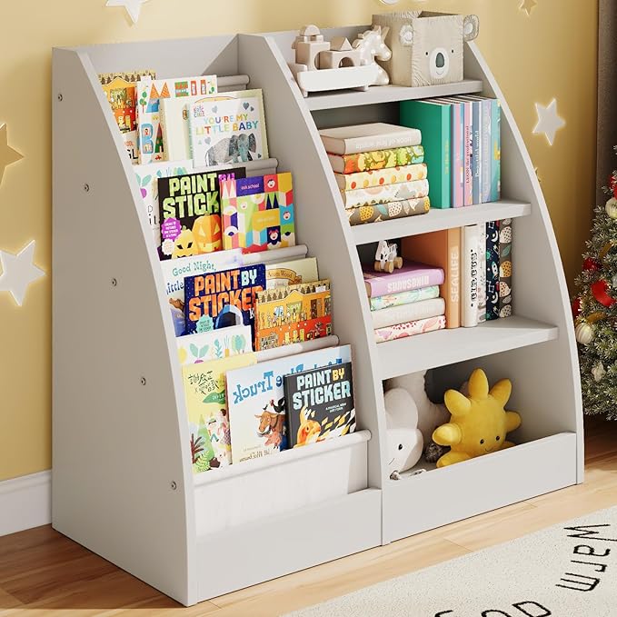 4 Tier Kids Bookshelf, 4 Layer Sling Kids Book Shelf by FFBCFDKFurnitureSet
