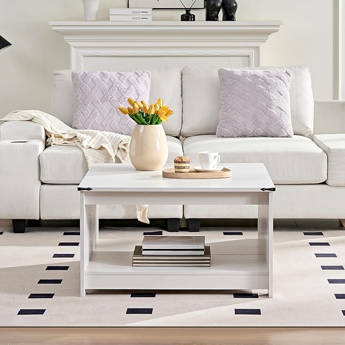 Farmhouse Coffee Table for Living Room, Wood Square Coffee Tables, 31.5" W x - Image 4