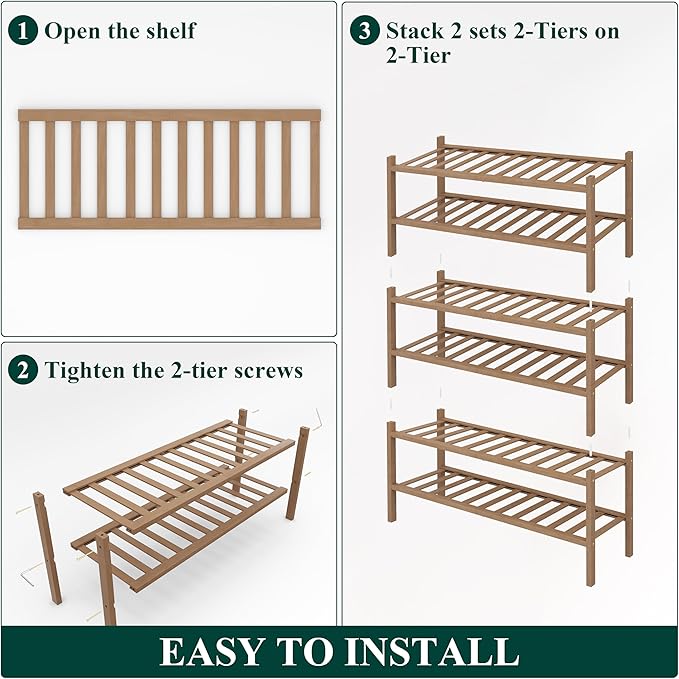 Smiry Shoe Rack, 6 Tier Thick Bamboo Shoe Organizer, Stackable Free Standing - Image 5
