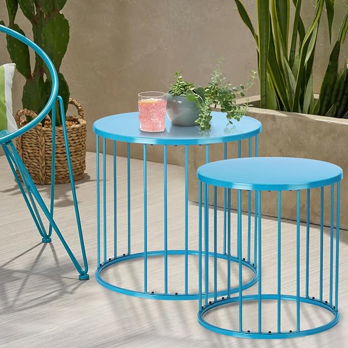 SUNNYPARK Outdoor Side Table Set of 2, Metal Circle Accent End Tables - Image 2