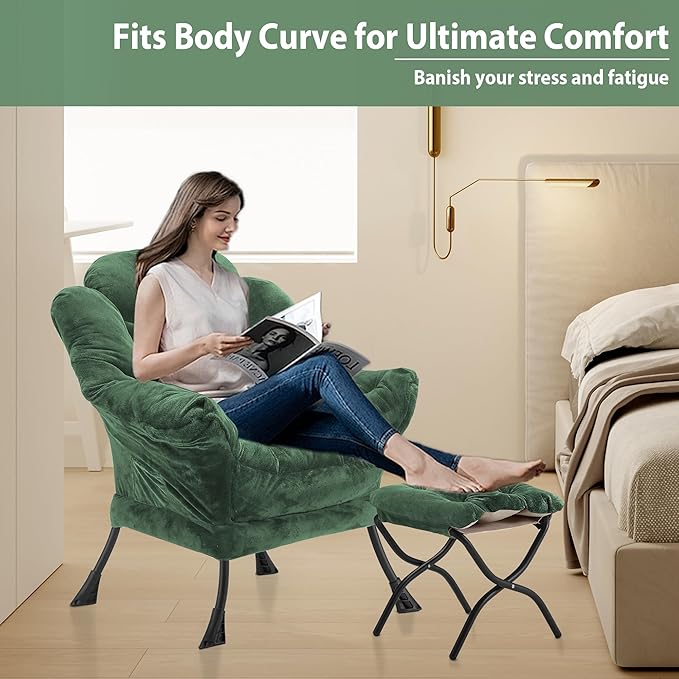 Lazy Chair with Folding Ottoman, Accent Chair Plush Upholstered with Metal - Image 5