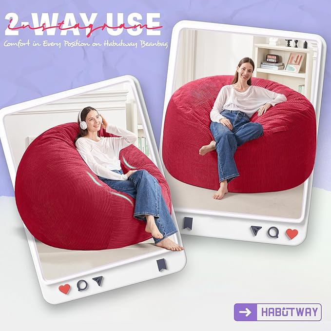 HABUTWAY 4FT Bean Bag Chair, Giant Bean Bag Chairs - Image 3