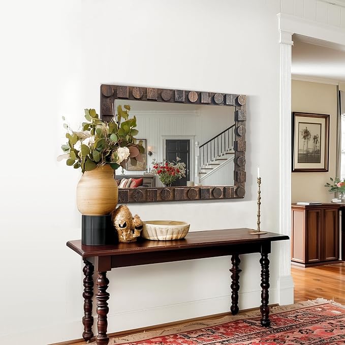 36x24 Inch Handcrafted Solid Wood Square Wall Mirror - Image 3