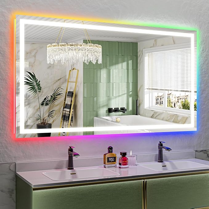 72x40 Inch RGB LED Bathroom Mirror Front Light and RGB Backlit Lighted Vanity by YEELAIT