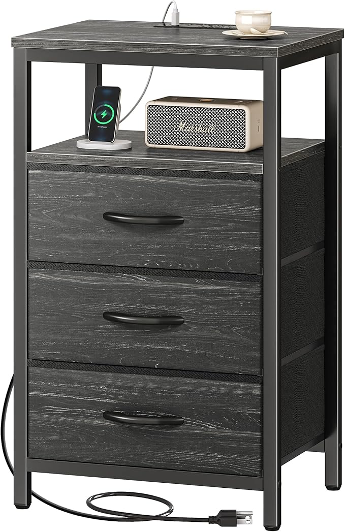 Huuger Nightstand with Charging Station, 27.6 Inch End Table Bedside Table with - Image 9
