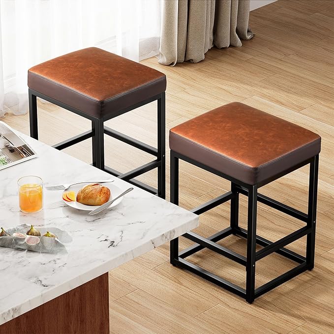 Counter Height Bar Stools Set of 3, Faux Leather Counter Stools - Image 9
