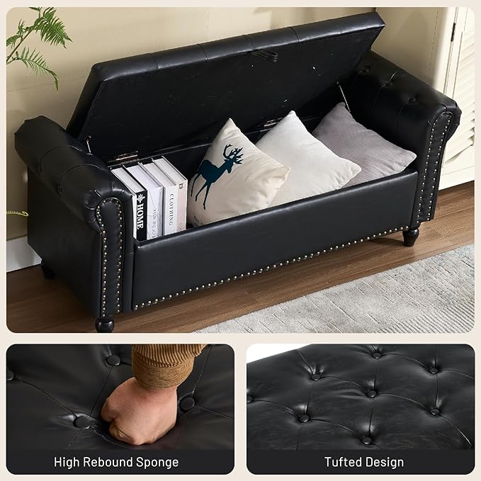 Furniliving 55” End of Bed Bench, Bedroom Bench - Image 4