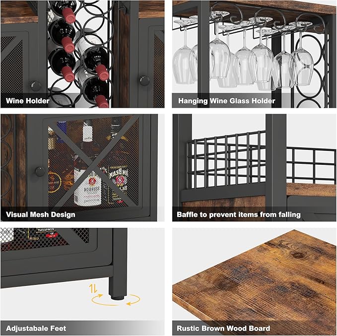 Homeiju Mini Bars for Home, Wooden Coffee Bar Cabinet, Modern Liquor Cabinet - Image 5
