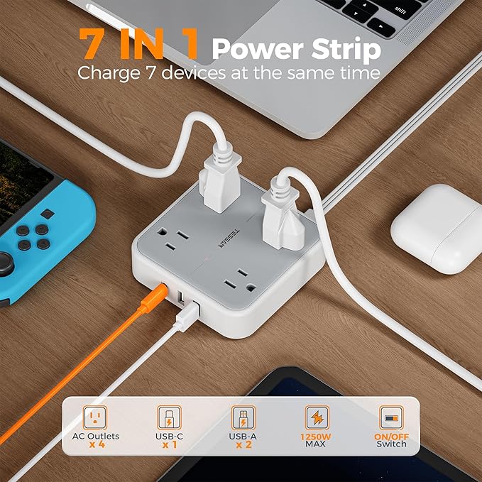 Extension Cord 10 ft, TESSAN Surge Protector Power Strip Long Cord - Image 5