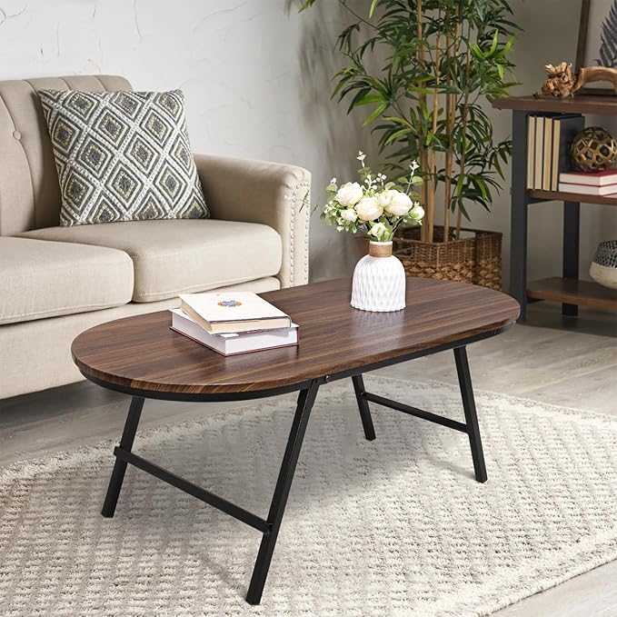 Folding Coffee Table for Small Spaces Wood and Metal Oval Coffee Tables No - Image 2