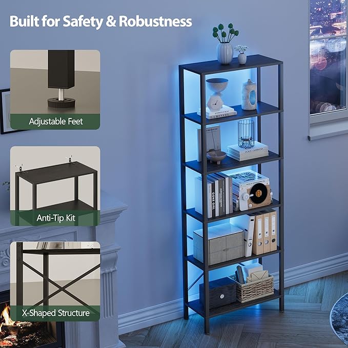 6-Tier Bookshelf, Tall Bookcase - Image 4