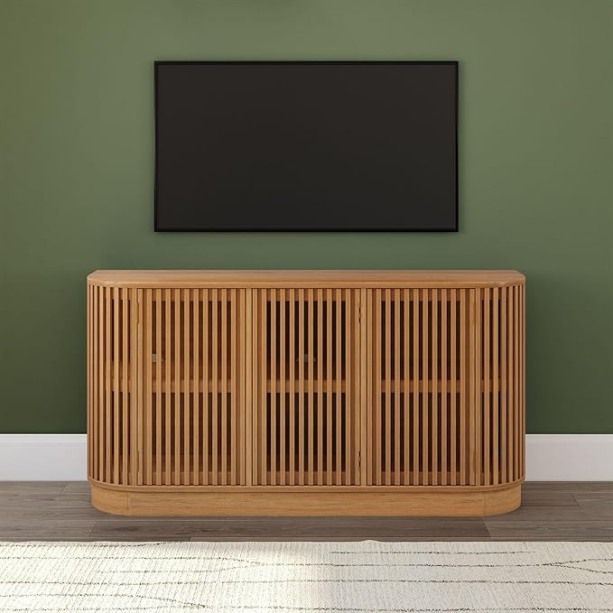 Plank+Beam Contour Wood TV Stand, Three Door Solid Wood Entertainment Console - Image 6