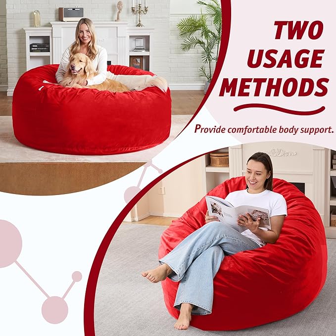 4FT Bean Bag Chair with Ultra Soft Velvet Cover Bean Bag Sofa with Memory Foam - Image 5