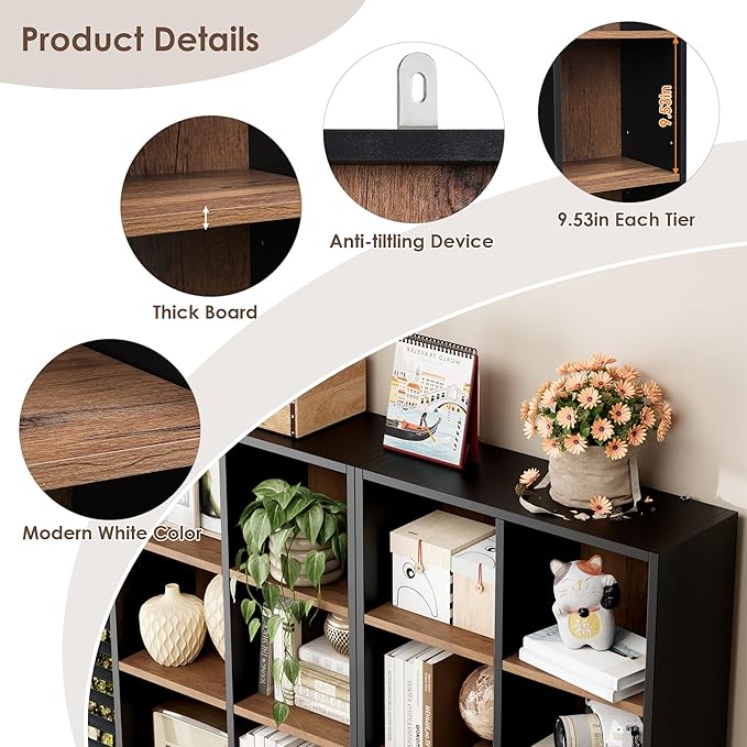 FOTOSOK 71'' Tall Bookshelf, Double Wide Media Tower Rack CD DVD Rack Display - Image 7