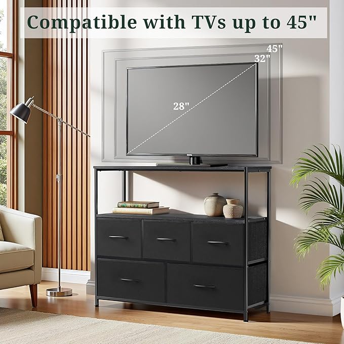 TV Stand, 5 Fabric Drawers Dresser Entertainment Center - Image 4