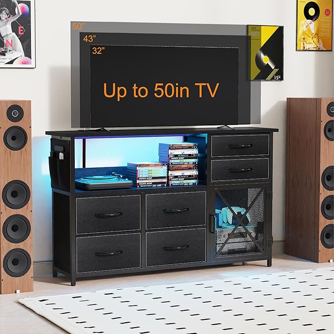 Dresser for Bedroom with LED Lights, TV Stand with Charging Station for 50 inch - Image 4