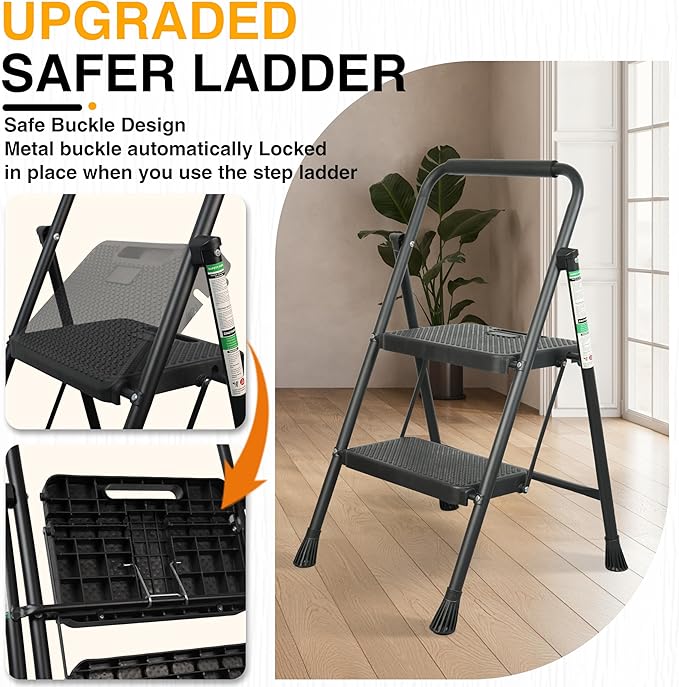 2 Step Ladder, Portable Steel Folding Step Stool - Image 2
