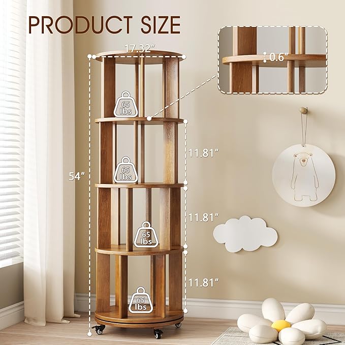 4 Tier Rotating Bookshelf Tower, 360 Spinning Bookcase Carousel - Image 2