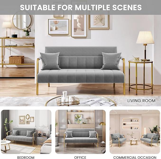 Yaheetech 56.5" W Modern Sofa Small Sofa Luxurious Velvet Fabric Couch - Image 6