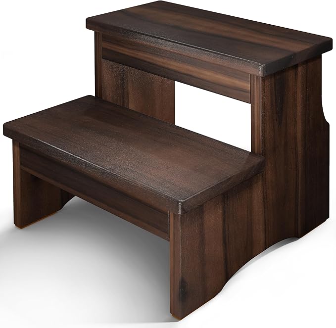 Wooden Two Step Stool, Heavy Duty 2-Step Ladder by FANATU