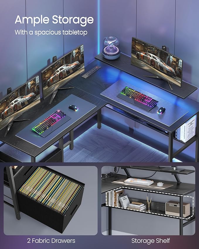 VASAGLE L-Shaped Desk with Power Outlets, Computer Desk with Monitor Stand - Image 7