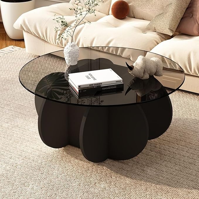 Black Coffee Table, 31.5" Round Glass Coffee Table by dnziqi