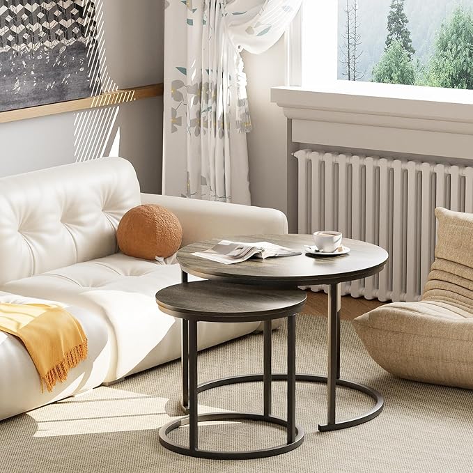Garden 4 you Nesting Coffee Table, 23.6" Round Coffee Table Set of 2, Wooden - Image 6