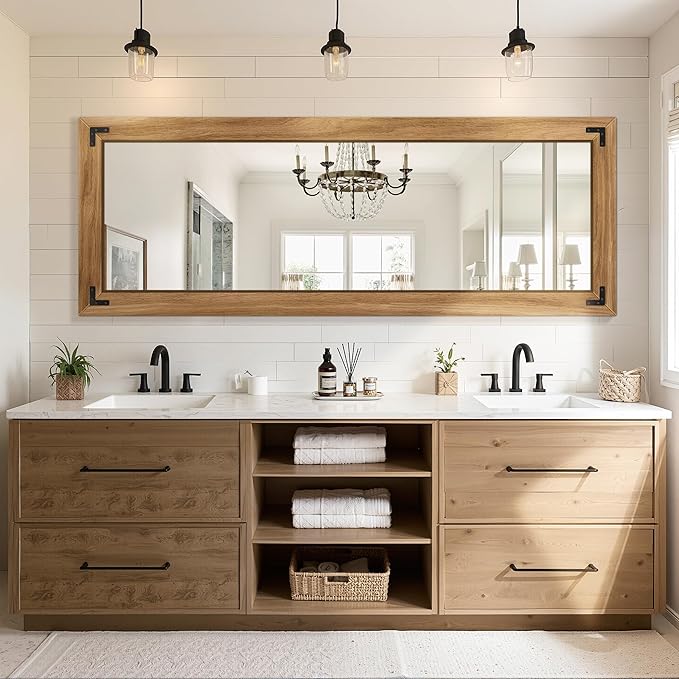 Full Length Mirror with Wooden Frame, Hanging or Leaning Wall-Mounted - Image 3