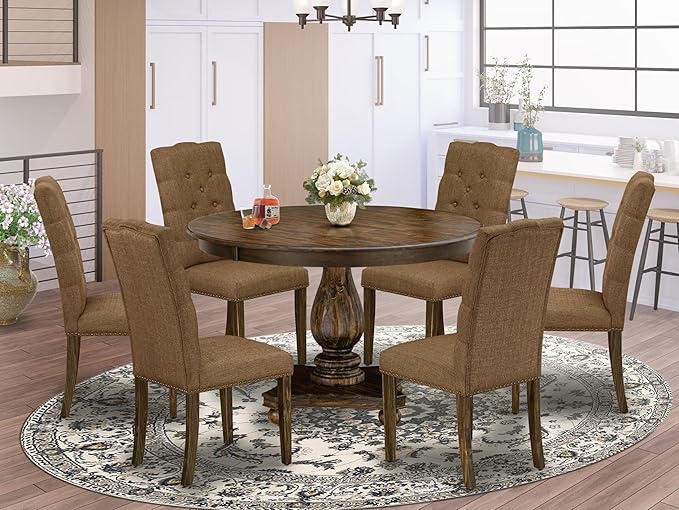 East West Furniture F2EL7-718 7 Piece Dining Table Set Consist of a Round - Image 2