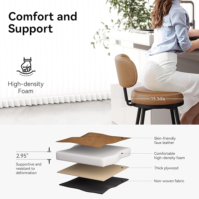 Counter Height Bar Stools, Faux Leather Kitchen Counter Stools - Image 3