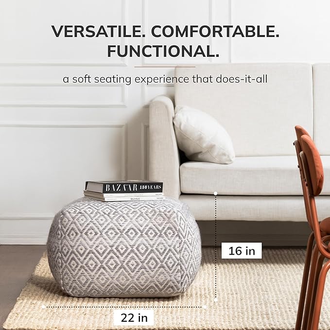 Anji Mountain 22"x22"x16" Handmade & Handcrafted Ottoman Pouf Comfortable Pouf - Image 3