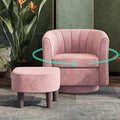 LINSY Swivel Accent Chair Ottoman Set: Velvet Small Barrel Chair by Linsy
