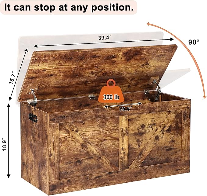 39.4" Storage Chest, Wooden Storage Bench, Large Storage Trunk - Image 3