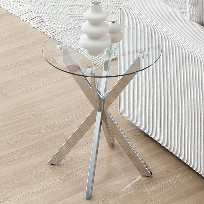 Modern Glass End Table, Small Round Side Table by EdwinsChoice-ModernFurniture
