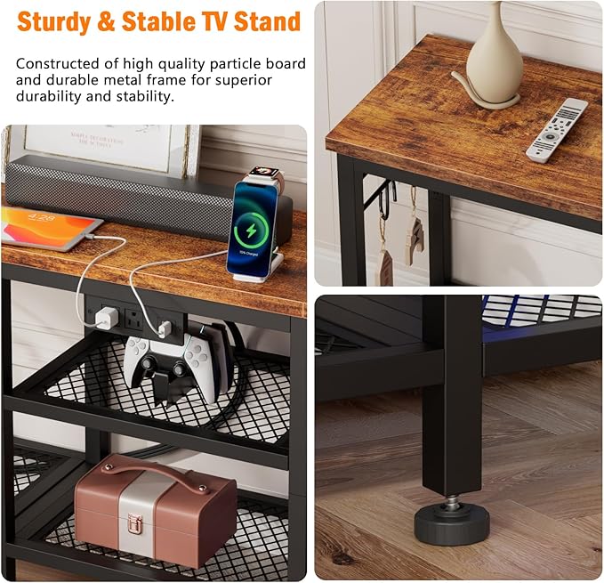 Furologee TV Stand with Power Outlets, Entertainment Center with Open Storage - Image 6