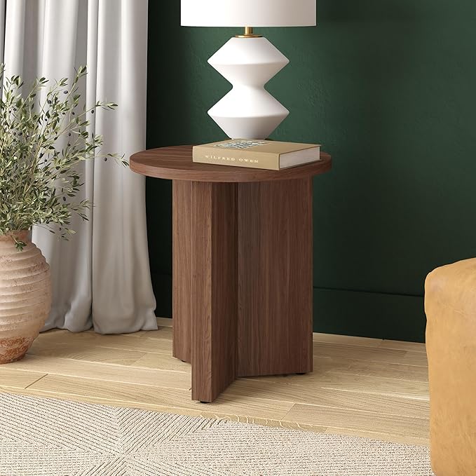 Henn&Hart 20" Wide Round Side Table in Satin Walnut, - Image 2