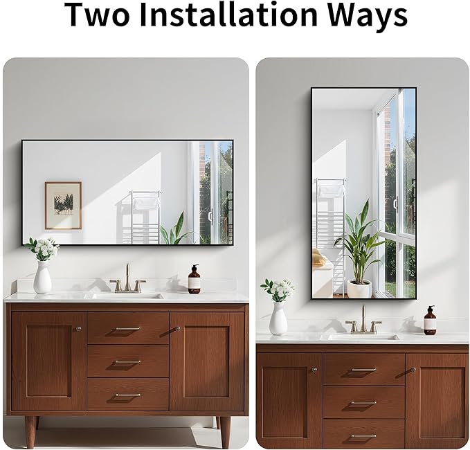 KOCUUY 24x48 Inch Large Black Wall Mounted Mirror, Aluminum Framed Decorative - Image 8
