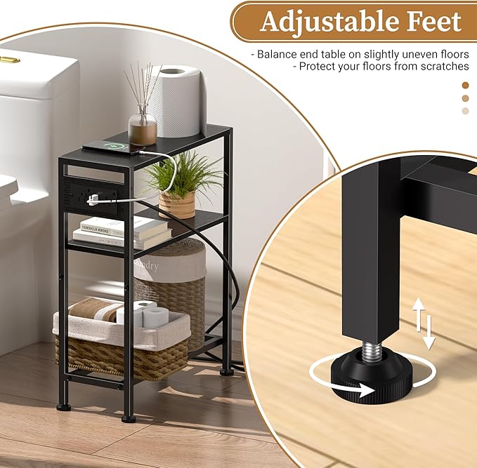 Small Narrow Side Table with Charging Station, Skinny End Table - Image 5