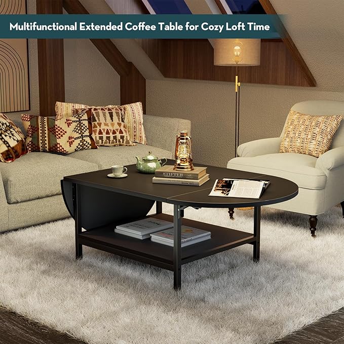 SAYGOER Black Coffee Table Modern Extended Coffee Tables - Image 6