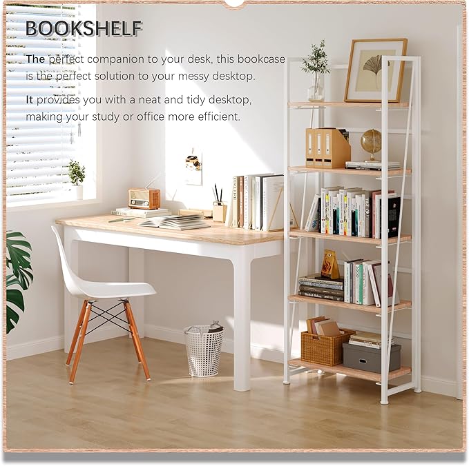 4NM No Assembly Folding Bookshelf, 5-Shelf 62.2" H Collapsible Foldable - Image 3