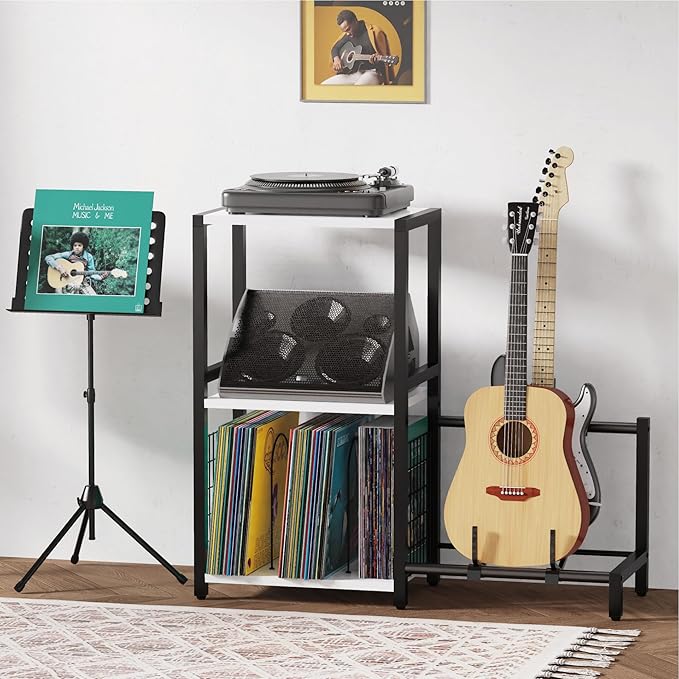 End Table with Guitar Stand, Record Player Stand, Vinyl Records Storage - Image 2