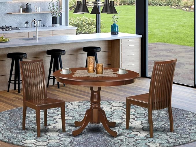 East West Furniture HLIP3-MAH-W 3 Piece Modern Dining Table Set Contains a - Image 6