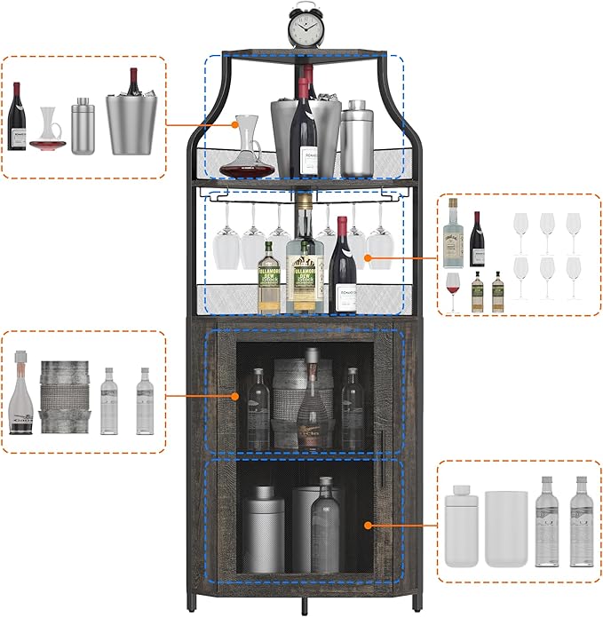 GAOMON Rustic Modern Corner Wine Cabinet, 5-Tiers Liquor Cabinet - Image 5