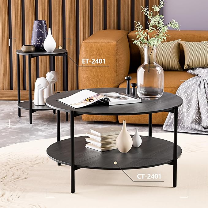 Round Coffee Table, 2-Tier 32.9" Circle Coffee Tables - Image 6