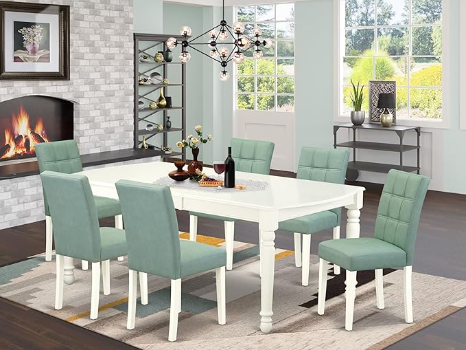 East West Furniture DOAS7-LWH-43 7 Piece Kitchen Dining Table Set Contain A Mid - Image 2