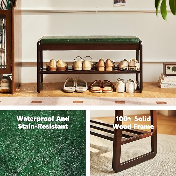 Solid Wood Shoe Bench, 2-Tier Wooden Storage Entryway Bench, Small Storage - Image 5