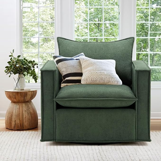 Swivel Accent Chair, 34 Inches Wide Upholstered Arm Chair by COLAMYINC