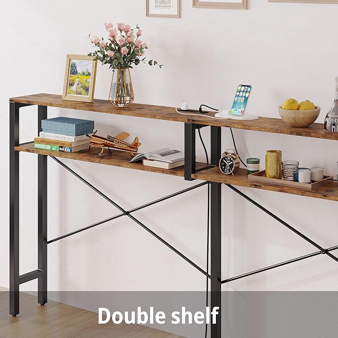 IRONCK Console Table with Power Outlet, Long Sofa Table with Shelves and - Image 6